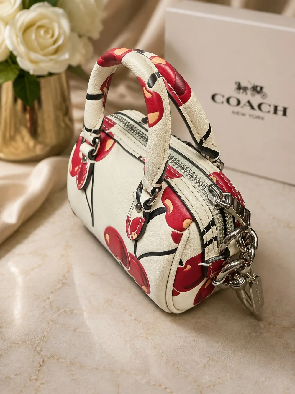 Coach Mini Rowan Bag Charm With Cherry Print